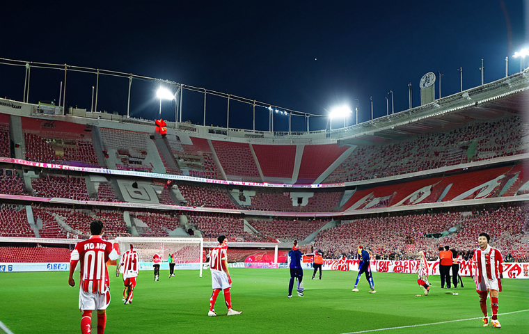 **

A vibrant stadium scene during an Olympiacos football match in Piraeus, Greece.  Fans are cheering, waving flags (red and white), and singing. The players are in action on the field, wearing the Olympiacos jersey.  The scene is brightly lit, capturing the energy of the game. Background includes the stadium architecture and distant city lights.  Fully clothed, appropriate attire, safe for work, perfect anatomy, natural proportions, professional sports photography, high quality, family-friendly.

**